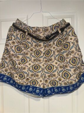 H&M Cream Floral High-Waist Shorts with Blue Trim
